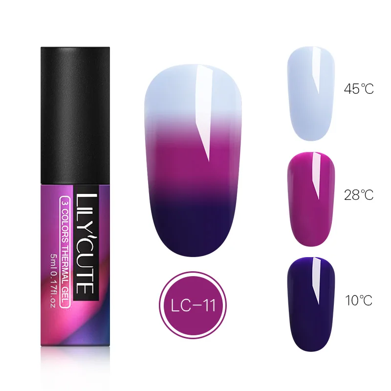 3 Colors 5ml 11 LICYCUTE 7 мл термальный Гель-лак для ногтей Блеск изменение температуры замачиваемый УФ-гель лак стойкий лак для ногтей - Цвет: 3 Colors 5ml 11