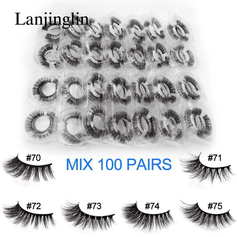 MIX 100 PAIRS 20 Вт, 30 Вт/40/50/100 пар Искусственные ресницы для макияжа пушистые тестировалось на животных 3d ресницы серо-коричневого цвета естественные Ложные ресницы для увеличения ресниц - Color: MIX 100 PAIRS