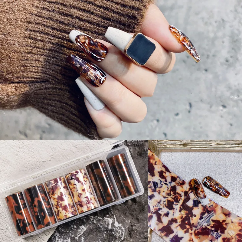 6 Rolls Amber Nail Foils for Transfer Paper Stickers Succinite Adhesive Lamber Nails Wraps DIY Water Marble Art Decorations | Красота и