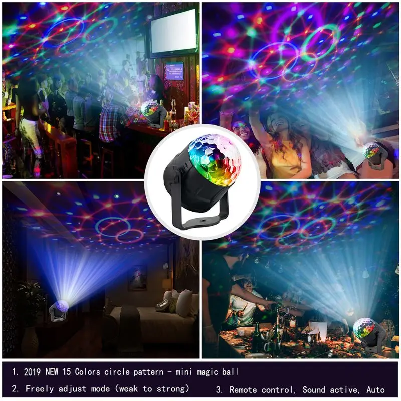 DJ Disco Stage Party 15 Colors LED Ball Light Remote Control Projector Lamp Set Y98E | Лампы и освещение