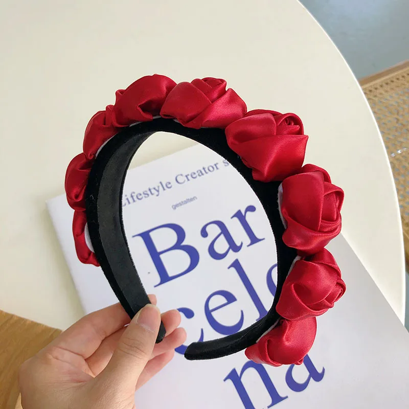 

2021 Vintage Cloth Rose Flower Bezel Hair Accessories Women Headband Hairband Opaska Do Wlosow Diademas Bandeau Pour Cheveux
