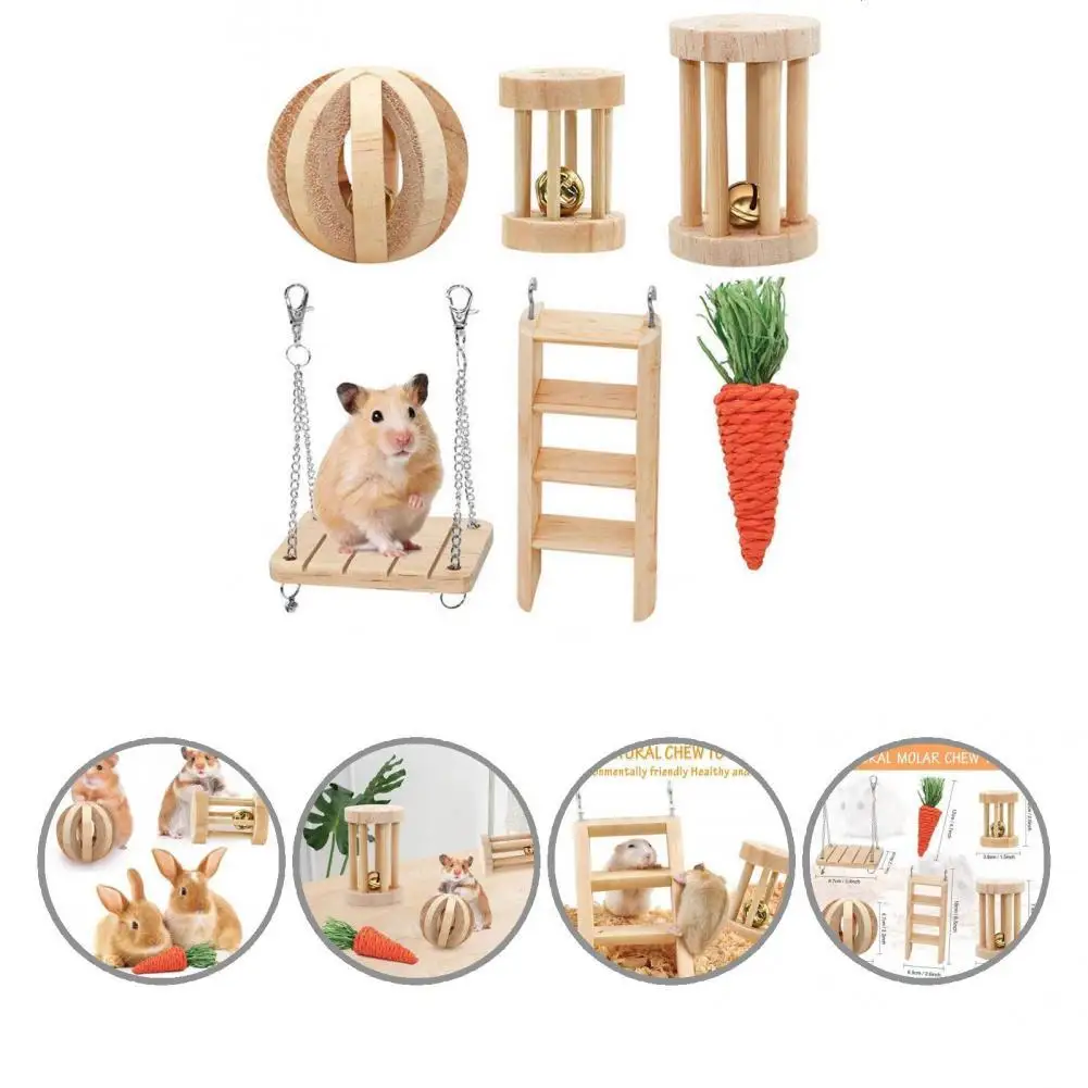 

6Pcs Hamster Swing Toys Eco-friendly Small Pet Chew Toys Set with Bells Emotional Comfort Hamster Chew Toys