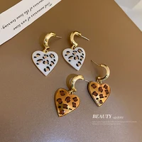 925 silver needle leopard print heart earrings for women vintage fashion contracted eardrop new jeweled earrings