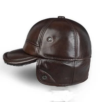 high quality genuine leather hats winter first layer cowhide warm earmuffs bomber caps plus velvet thicken man bone caps dad hat