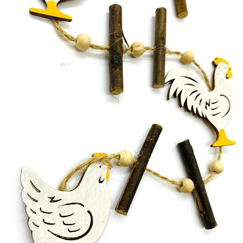 

4pcs/set Happy Easter Rabbit Bunny Flower Ornaments Beads Wooden Hanging Wall Door Decoration DIY Crafts