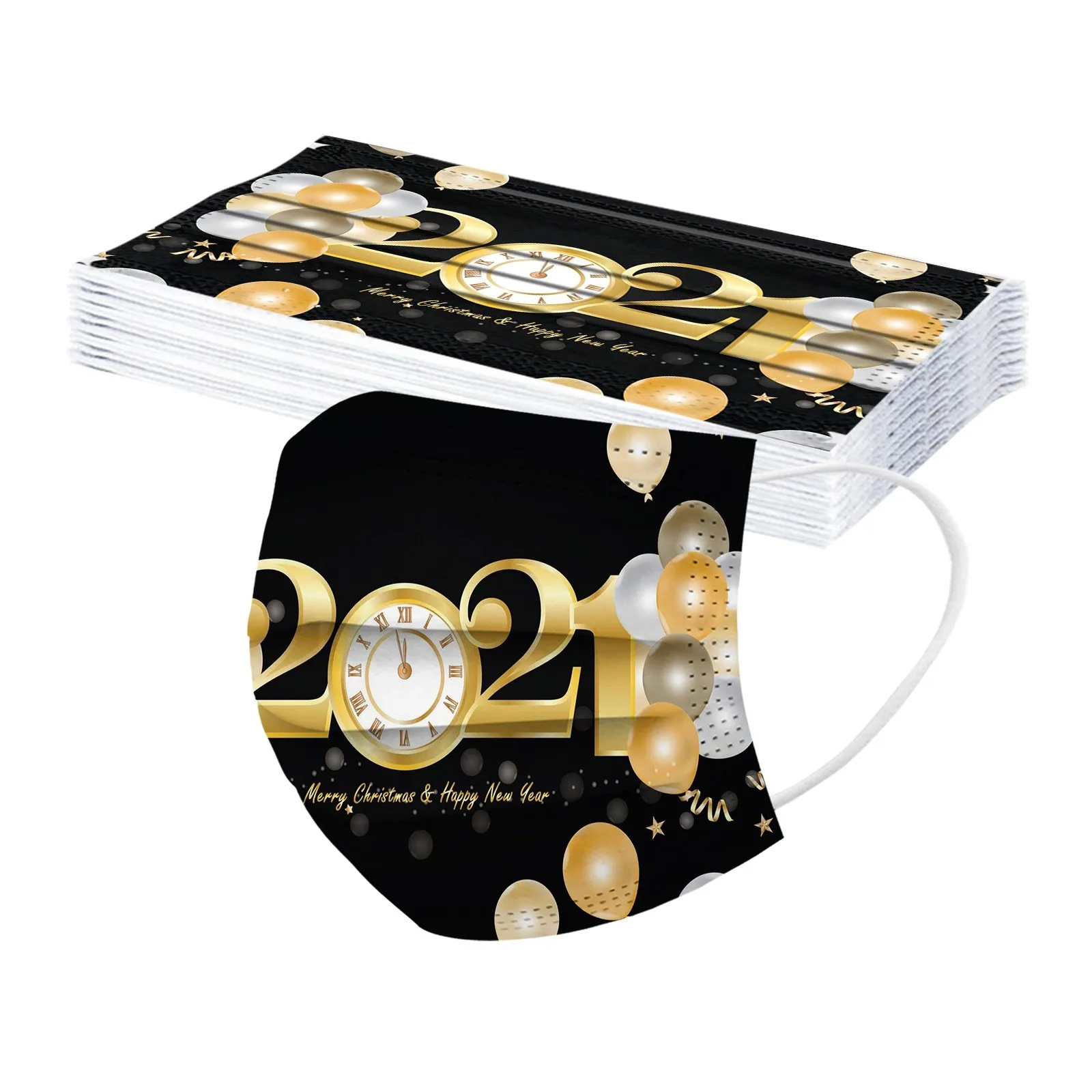 

Adult 2021 Printed Protective Mascarillas New Year's Day Mask Printing Breathable Disposable Mask Washable Mouth-Muffle B09