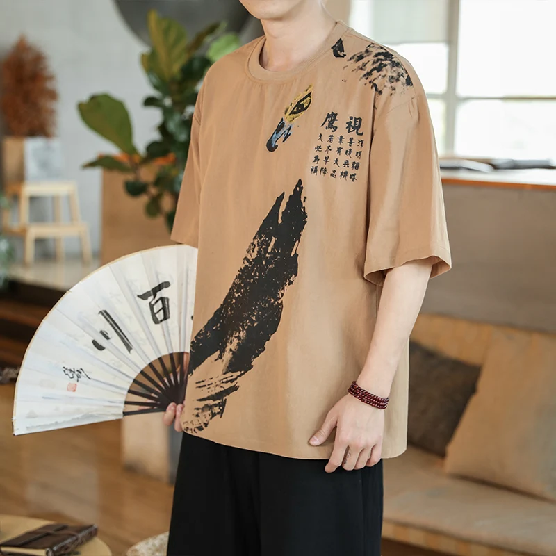 

Футболка Мужская/женская с коротким рукавом, популярный брендовый Топ в стиле хип-хоп, с вышивкой и коротким рукавом, в китайском стиле, лето