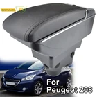 Ящик для хранения для подлокотника Peugeot 208, 2013-2018, двухслойный, подлокотник, черный, кожаный, двойной, 2017