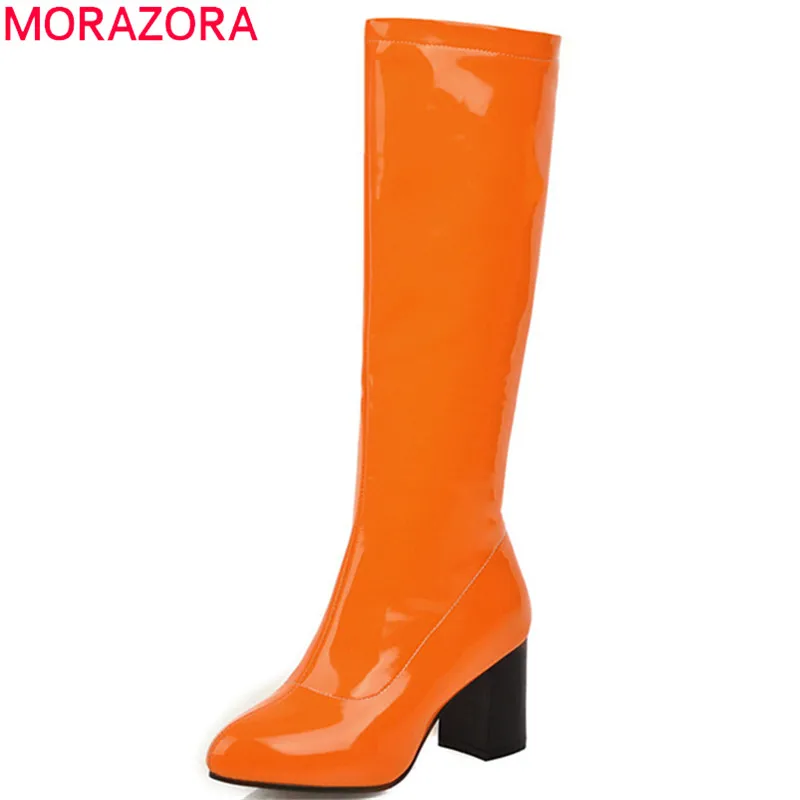 Женские сапоги с острым носком MORAZORA черные однотонные вечерние до колена на