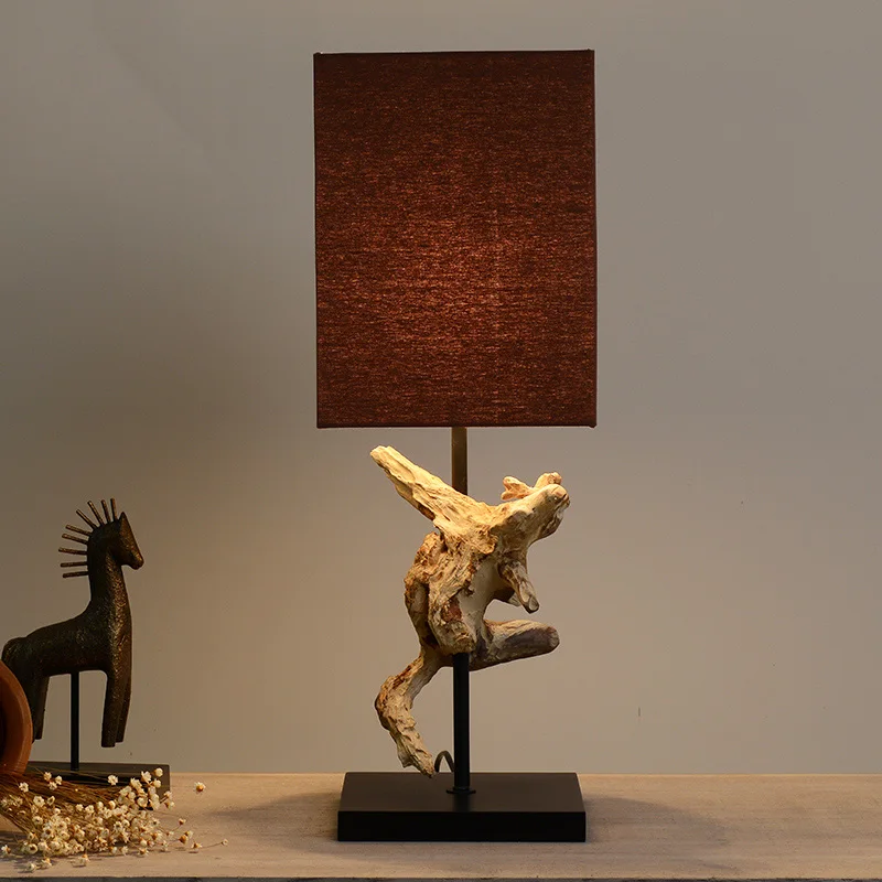 Настольная лампа с натуральными корнями дерева для гостиной и дома из ткани