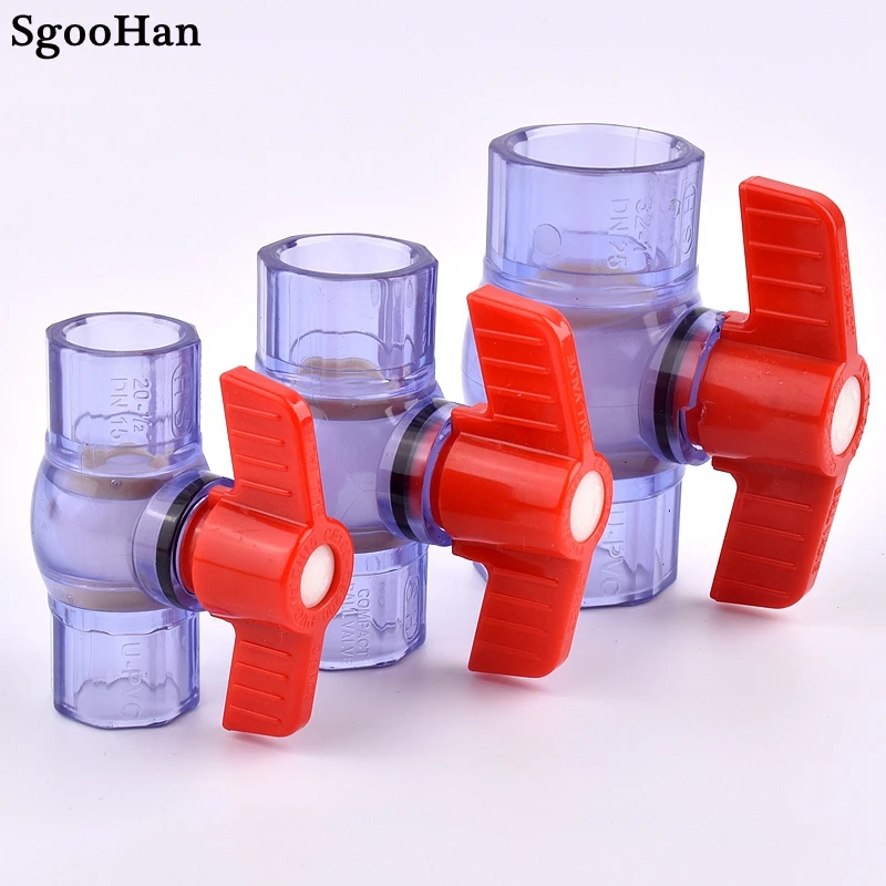 

1pc Transparent UPVC Pipe Coupler Adapter Socket Ball Valve Garden Irrigation Aquarium Fish Tank Connector Fittings I.D 20~63mm