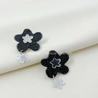 qumeng cute flower earrings for women korean jewelry kids girls gifts fashion stud earring mirror earrings black advanced