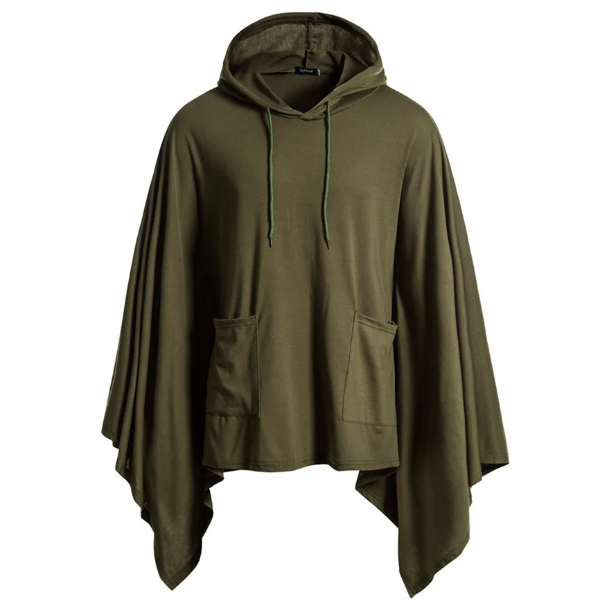 Mens Pocket Irregular Patchwork Hooded Loose Bat Sleeves Hooded Cloak Cape Coat Poncho Outwear Tops Knitting Hoodies Sleeve