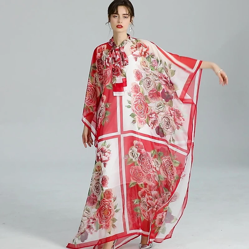 

Vestidos De Verano 2021 Newest Summer Fashion Runway Plus Maxi Dress Bat Sleeves Loose Thin Temperament Arabian Robe Femme