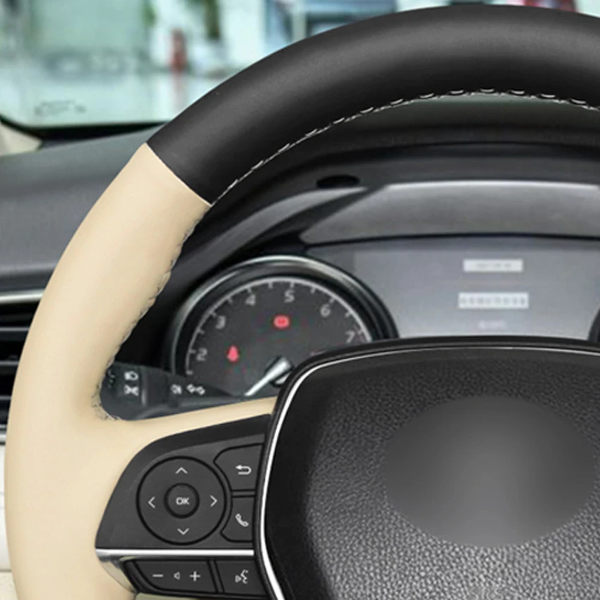 

LQTENLEO Black Beige Artificial Leather Steering Wheel Cover for Toyota Avalon Camry Crown 2018-2019 Corolla 2018-2020 RAV4 2019