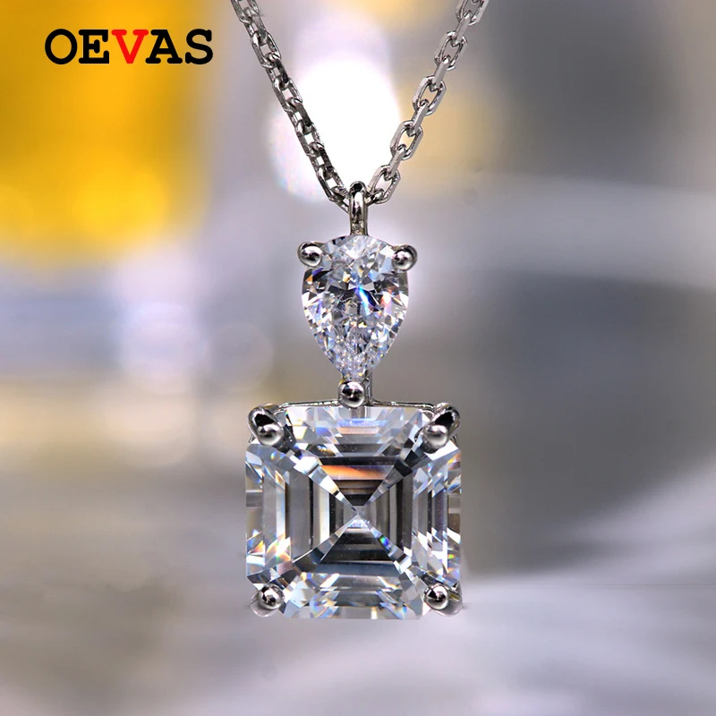 

OEVAS 100% 925 Sterling Silver Sparkling Created Moissanite Gemstone Diamonds Pendant Necklace For Women Wedding party Jewelry