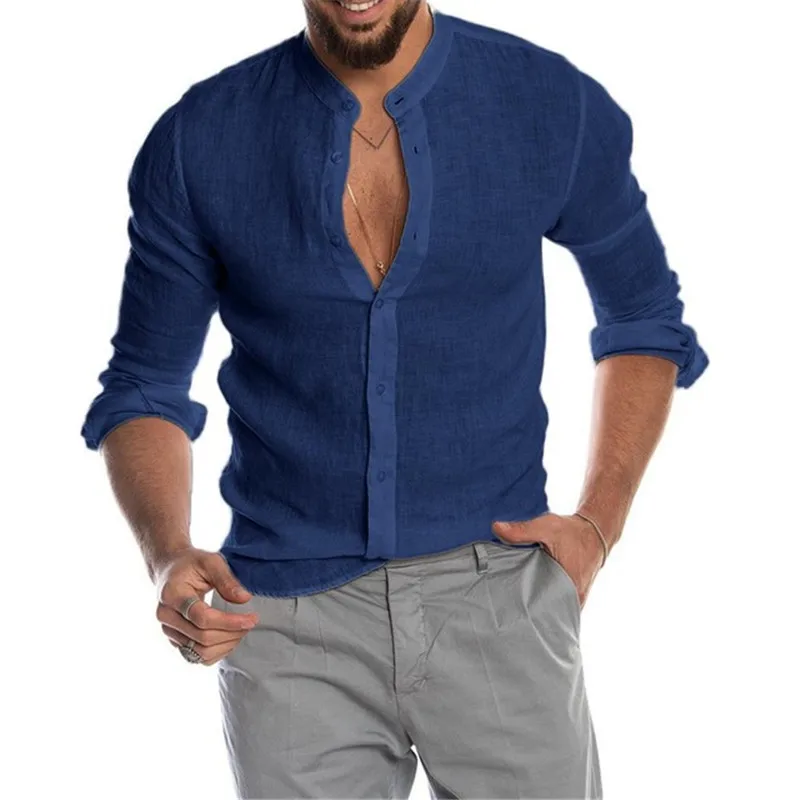 

2020 new men's casual shirt cotton linen shirt loose top short-sleeved T-shirt spring and autumn summer casual shirt