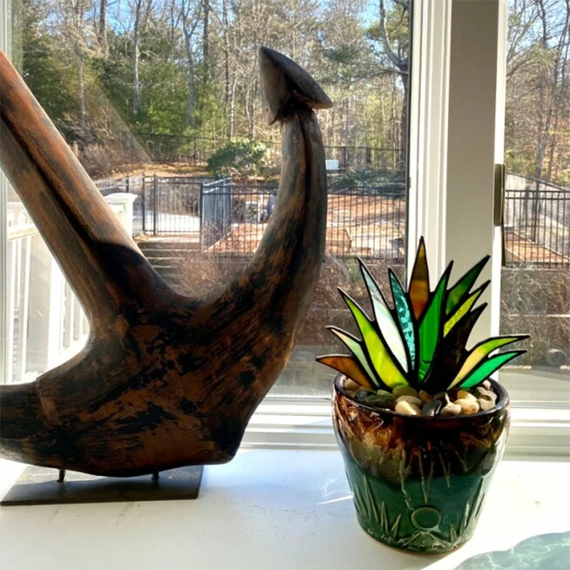 

Suncatcher Stained Agave Plant Flower Pot Ornament Home Handmade Craft Flower Pot for Garden Yard Outdoor Indoor Table Desk