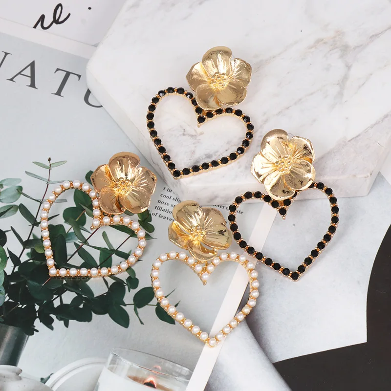 Крупные серьги-подвески в форме сердца для женщин богемные блестящие серьги