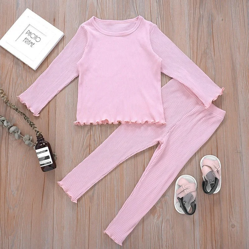 

Детские пижамы, осенняя хлопковая одежда для маленьких девочек, штаны, комплекты, полная Пижама, розовая детская одежда для девочек, студенч...