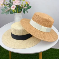 womens summer hat sunshade big wide brim hat sun protection cap female flat top sun hats holiday beach hat ribbon straw hat