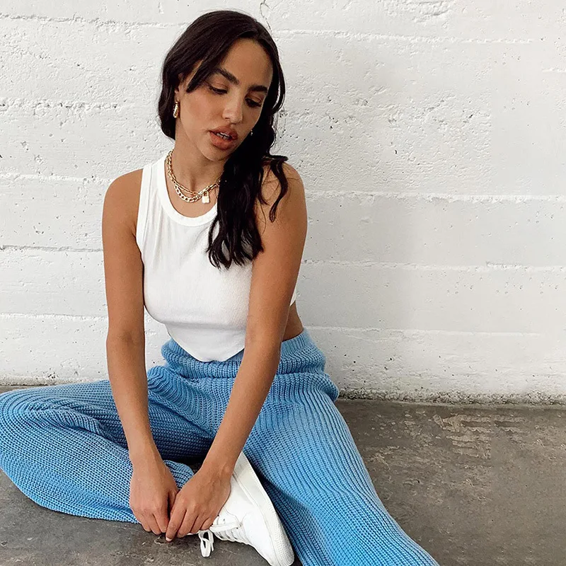 Повседневные майки соблазнительный женский топ с открытым плечом синего цвета