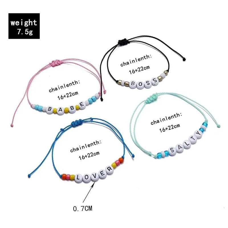 

4pcs/set Alphabet Beaded Hand Rope Babe Lover Salty Gift Multicolored Bracelet Funny Jewelry For Children Elastic Bead O0I9