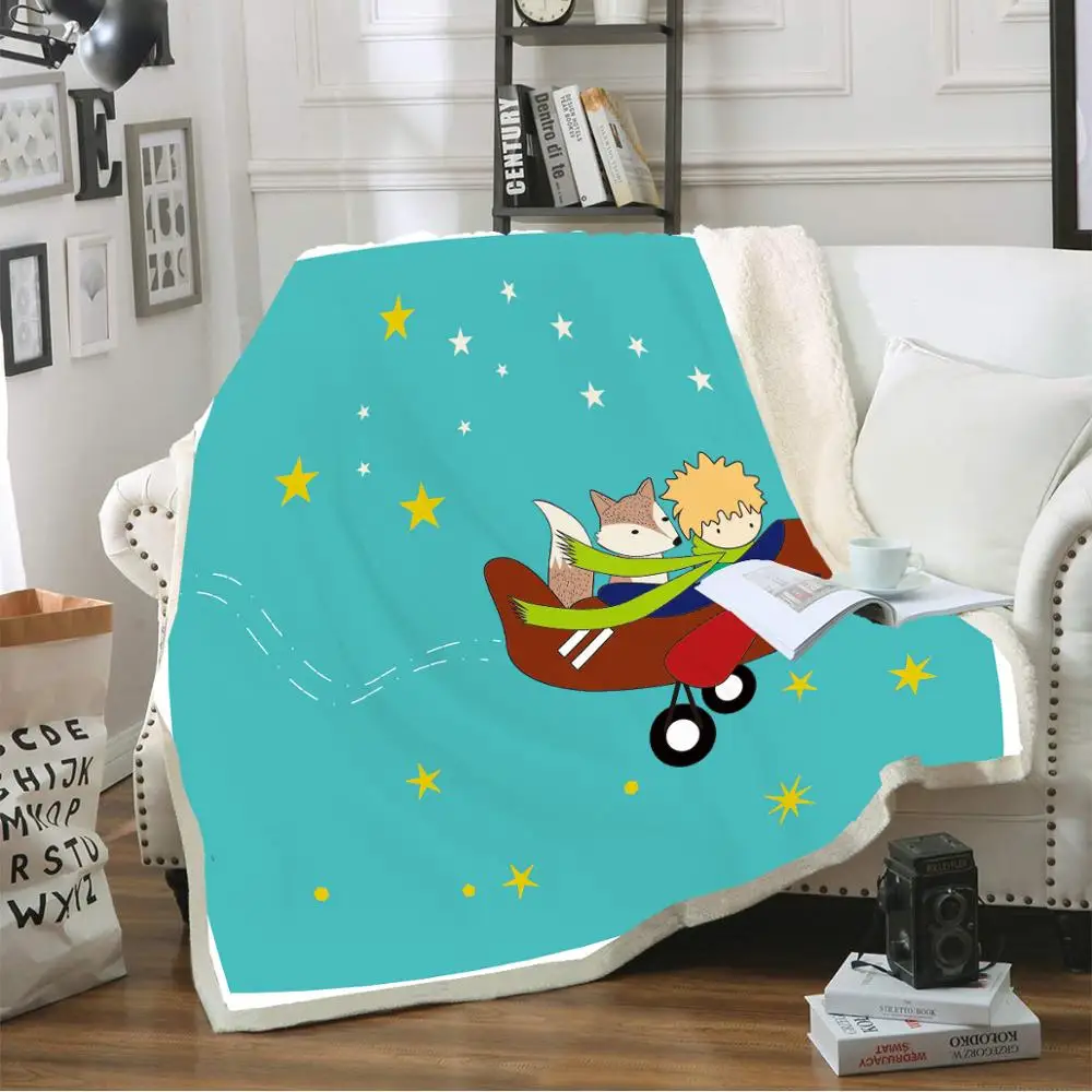 

Одеяло с изображением Маленького принца, лисы, самолета, звезды, мягкое Коралловое покрывало из шерпы, зимнее покрывало для дивана, ворса, ко...