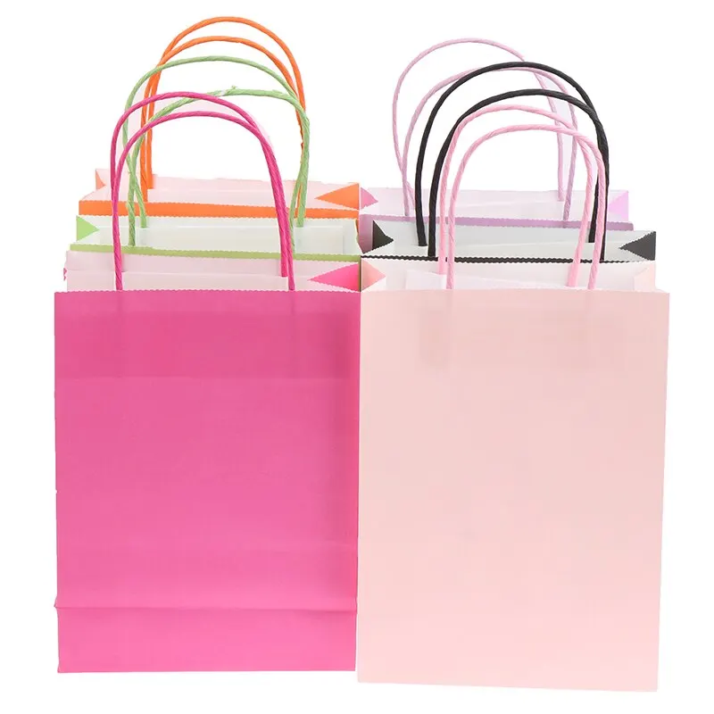 

1pcs Solid Color Paper Party Bags Kraft Bag With Handles Recyclable Birthday Gift Bag