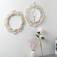 Macrame Mirror Ins Handmade Mirror Bohemian Decorative Mirrors Woven Cotton Rope Macrame Wall Mirrors Home Decorative