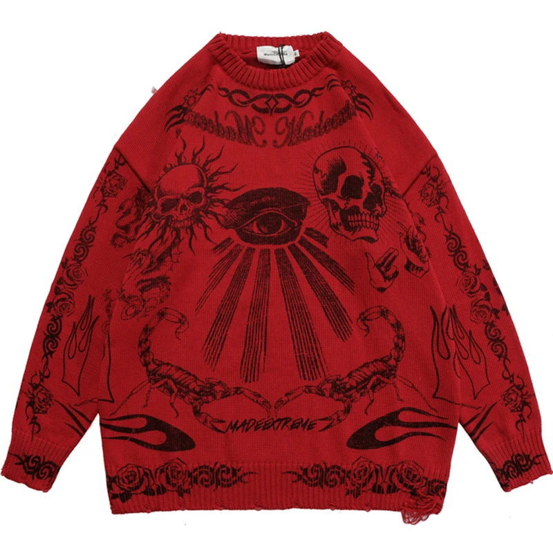 

Мужские хлопковые свитера с принтом в виде черепа и граффити, уличная одежда в стиле Харадзюку, парный Свободный пуловер в стиле унисекс, вя...