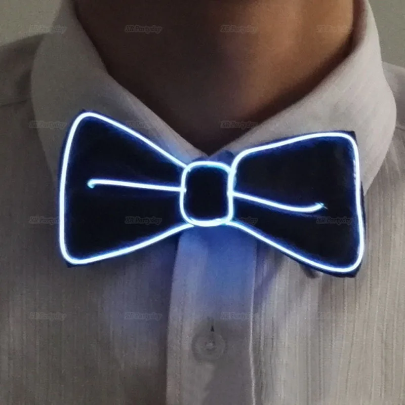 white bow Танцор джаза сувениры проволочная светящаяся полоска Кепка джентльмена привлекательная сумасшедшая Светодиодная лента неоновая шляпа как вечерние подарки на Рождество - Цвет: white bow