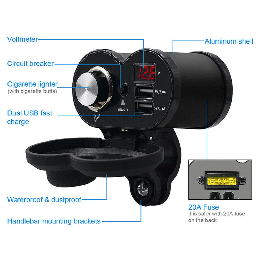Зарядное устройство 3 в 1 для мотоцикла прикуривателя два USB-порта быстрая зарядка
