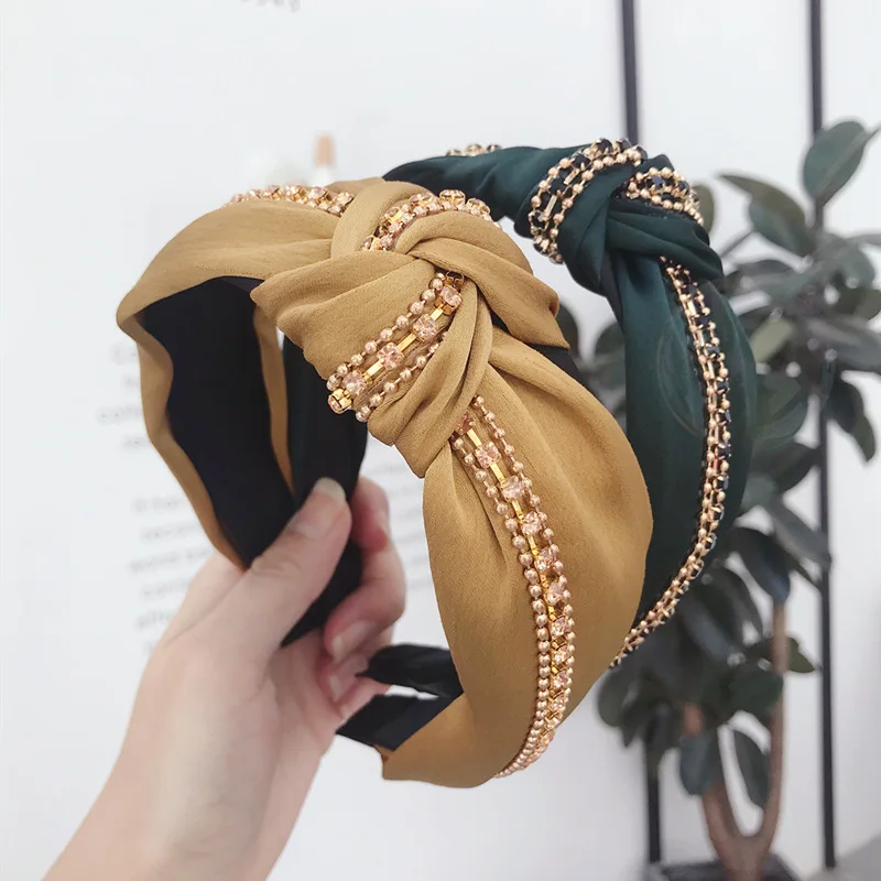 Шелковые Кристальные блестящие повязки с узелком для женщин Лоскутная повязка