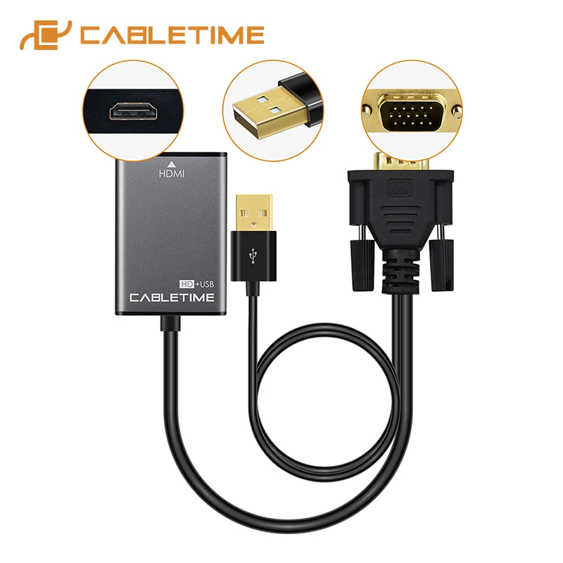 Кабель питания CABLETIME VGA HDMI с USB кабелем адаптер M/F 1080P 60 Гц преобразователем для MacBook