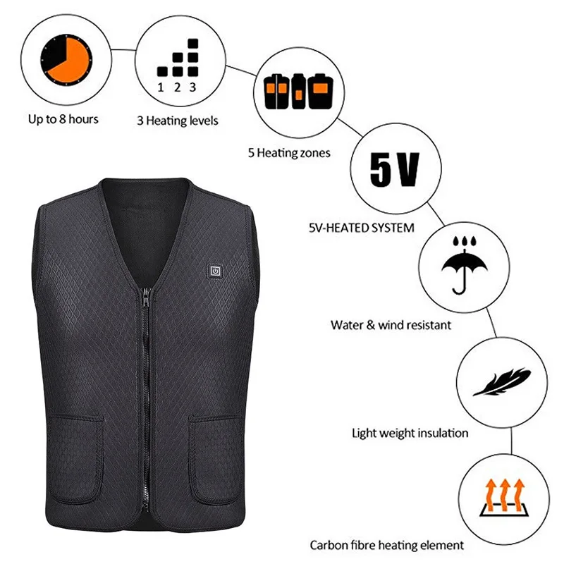 

Newly USB Heated Outdoor Vest Riding Skiing Fishing Charging Warm Electric Clothes