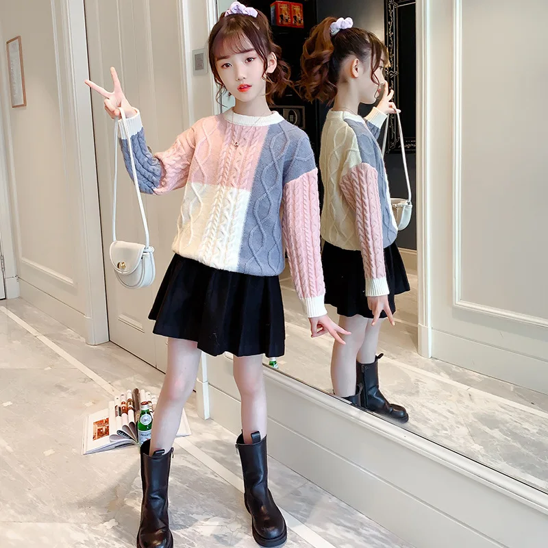 

Girls Sweater Kids Coat Outwear 2021 Classic Thicken Warm Winter Autumn Knitting Tops Cotton Teenager Pullover Children's Clothi