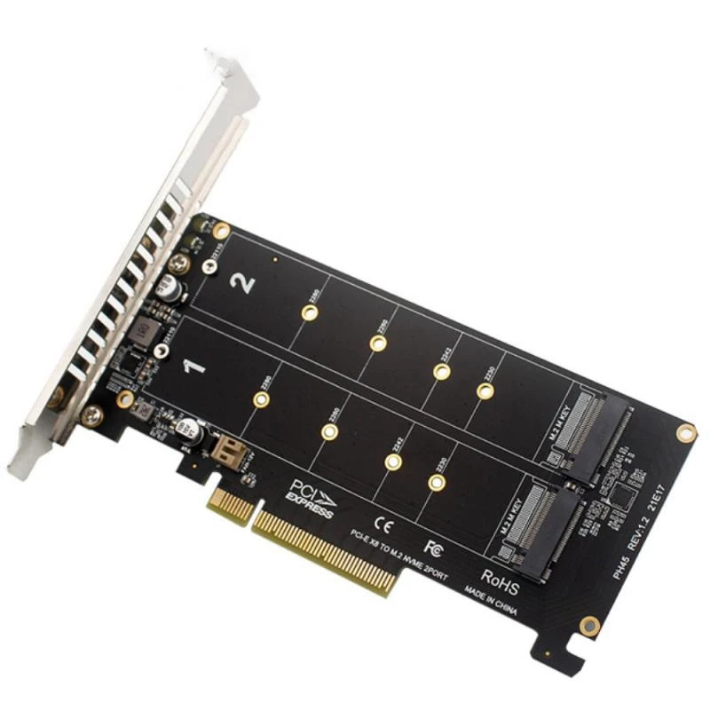 

PCI-EX8 Dual-Disk NVME M.2 MKEY SSD RAID Array Expansion Adapter Motherboard PCI-E Split Card for Speeding Up