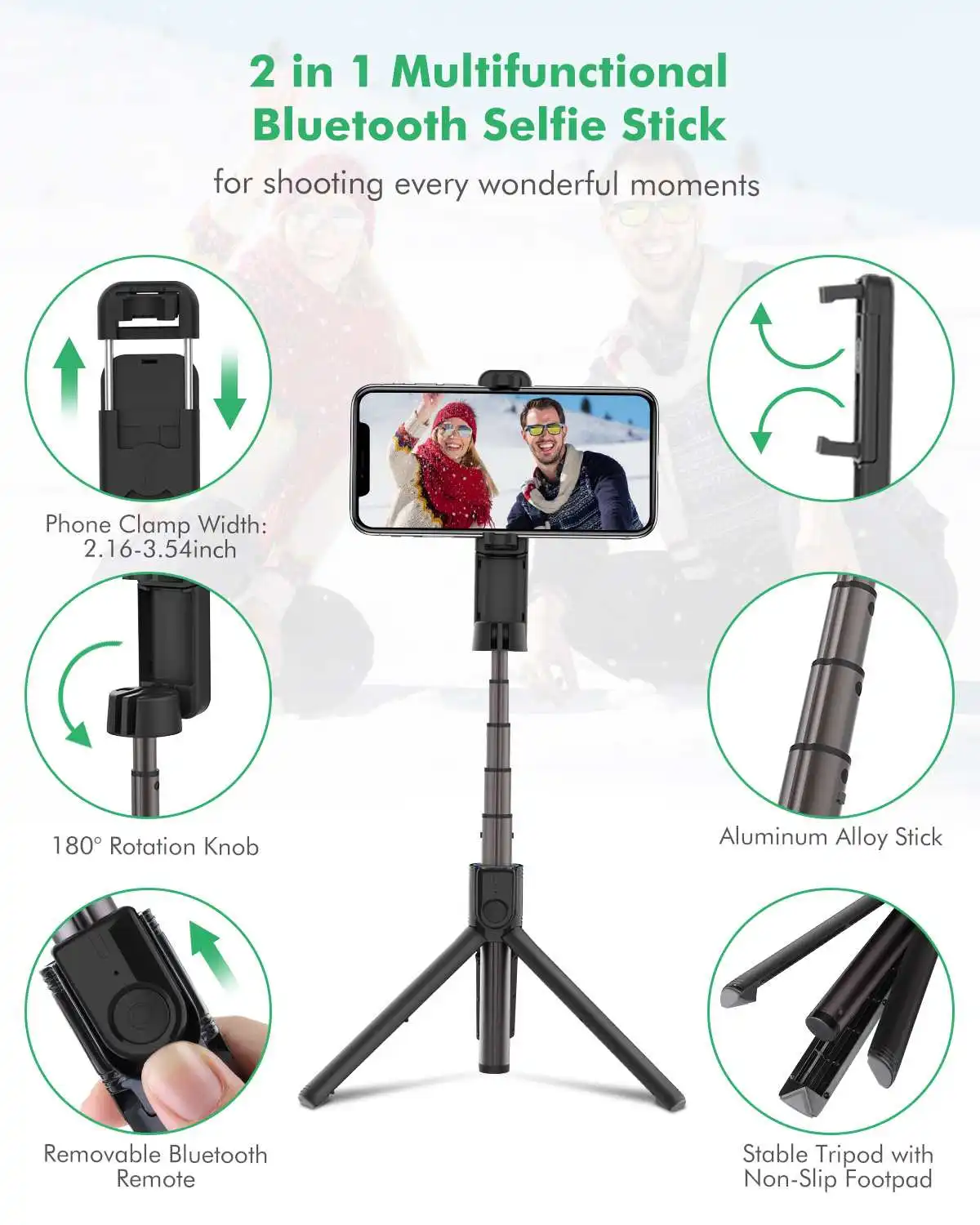 Портативная мини селфи палка BlitzWolf с bluetooth штатив дистанционным управлением монопод вращающийся зажим для