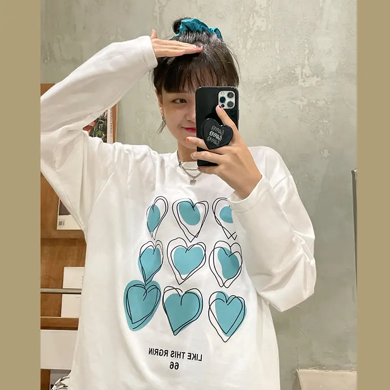 

Kawaii Love Niche Long-Sleeved T-Shirts For Women's Autumn Urban Clothes Bottoming Tops Student Sweet Friends Aesthetic Clothes