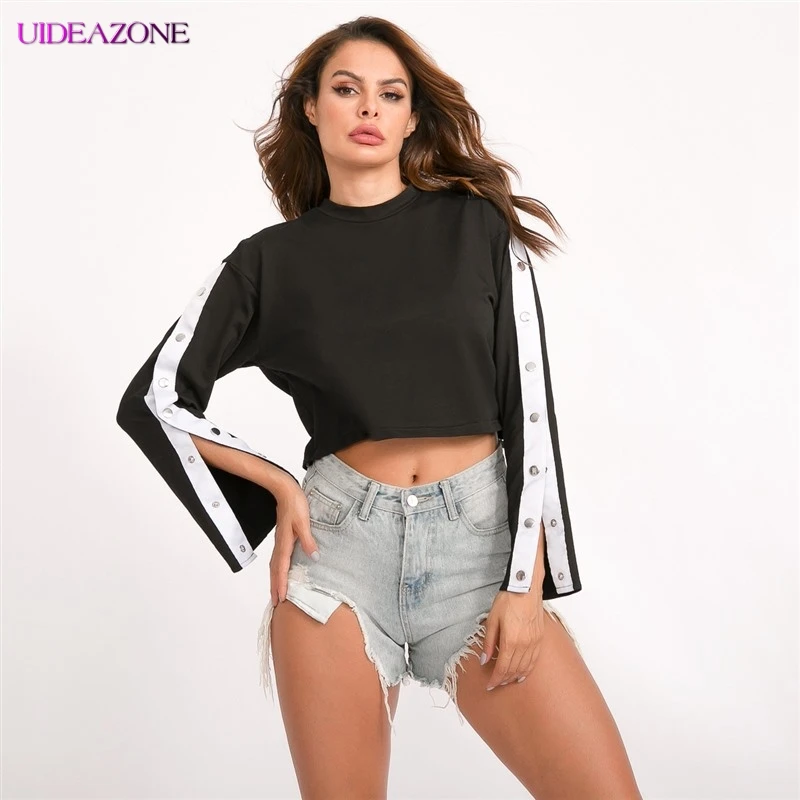 UIDEAZONE модная уличная футболка Harajuku с круглым вырезом Лоскутная укороченная
