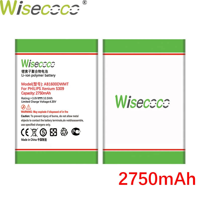 

Батарея WISECOCO 2750 мач AB1600DWML AB1600DWMT для Philips Xenium S309 мобильный телефон + номер отслеживания