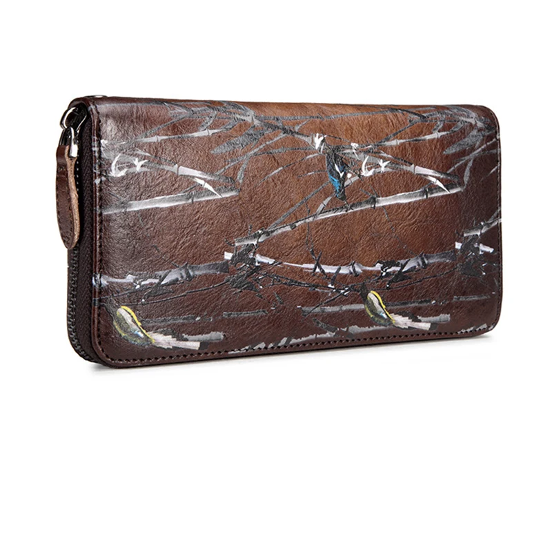 Длинный клатч из натуральной кожи удобная сумочка на молнии винтажный кошелек с