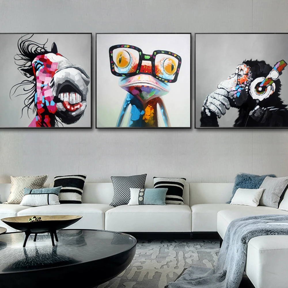 

Unframed Frog Orangutan Donkey Canvas Painting Poster And Prints Oil Painting Animal Wall Abstract Art Decor