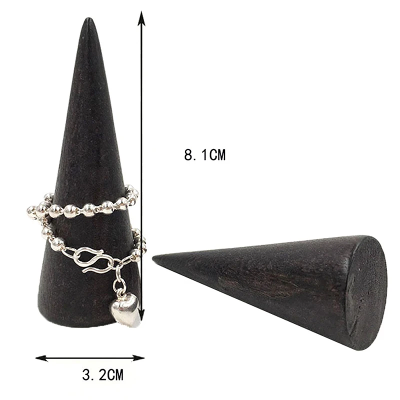 

Black Wooden Ring Holder Display Cone Rack Solid Wood Finger Trinket Stand Storage Organizer Jewelry Ring