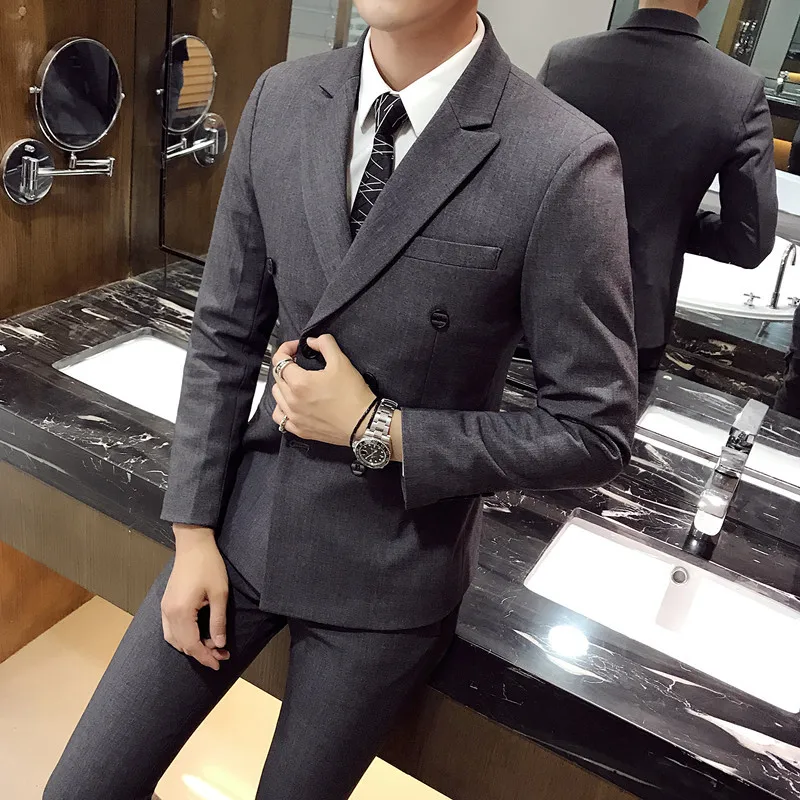 

Breasted Men Double Suits Business Tuxedo Slim fit Classic Male Suits Blazers Luxury Suit Sets (Suit jacket+pants) 53