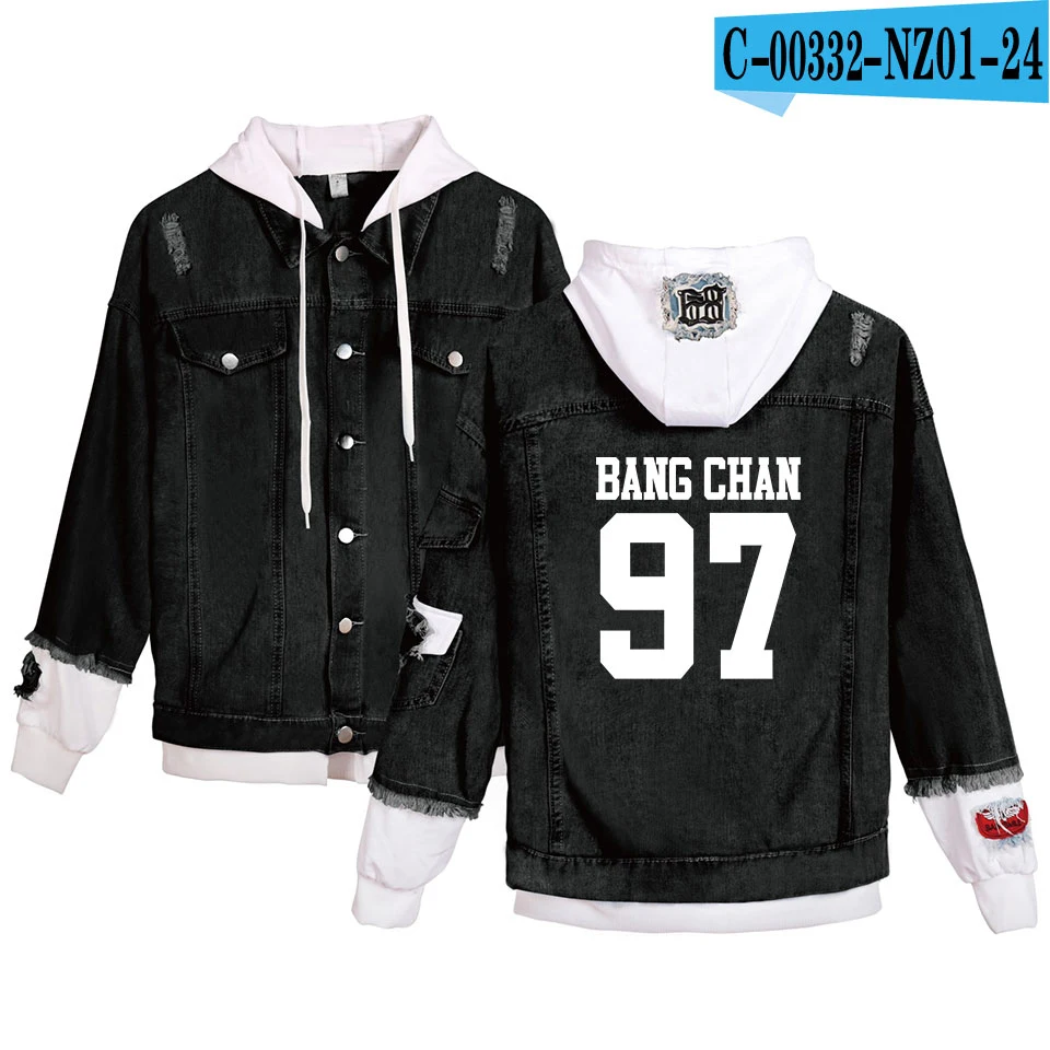 

Stray Kids Yellow Wood Jacket Men 'sDenim Jacket Casual Harajuku Slim Denim Jacket Print MINHO/JEONGIN/BANG CHAN Coat Jackets