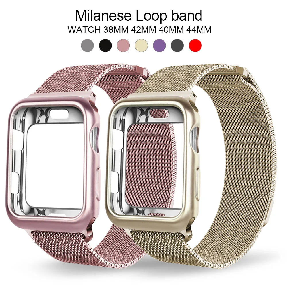 Миланский ремешок+ чехол для 38 мм 42 мм apple iwatch series 3 2 1 ремешок 40 мм 44 мм для apple watch 4 pulseira аксессуары для браслетов