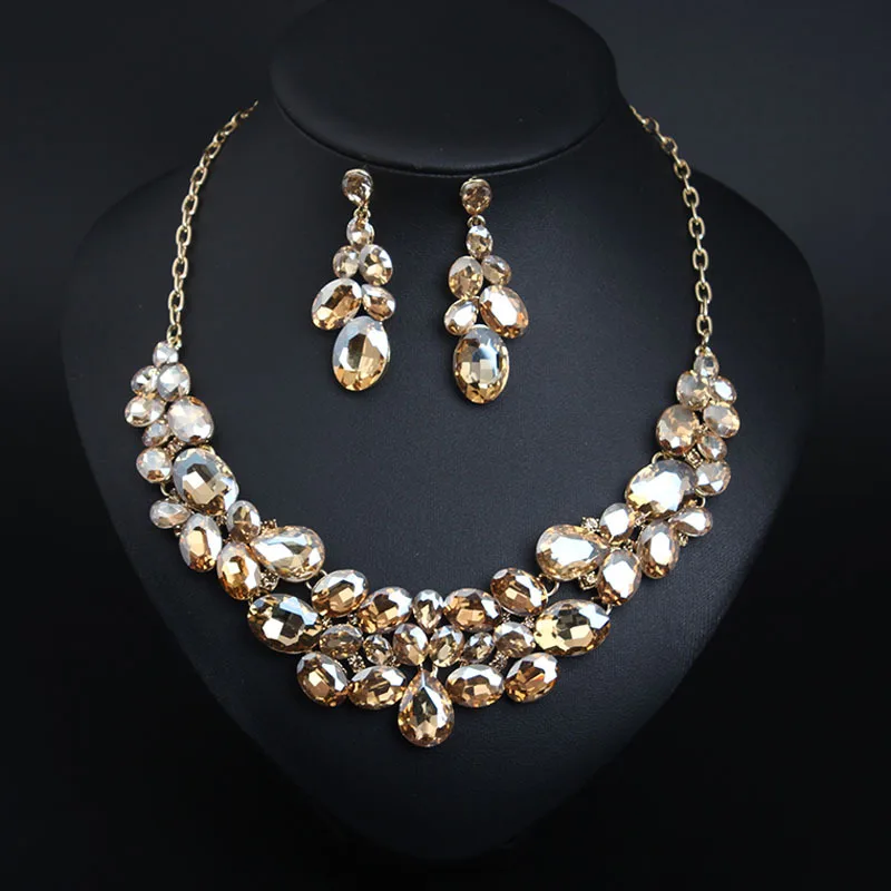 

Dubai Crystal Necklace Earrings Bridal Jewelry Sets Rhinestone Choker Party Wedding Costume Accessories Women Statement Collar