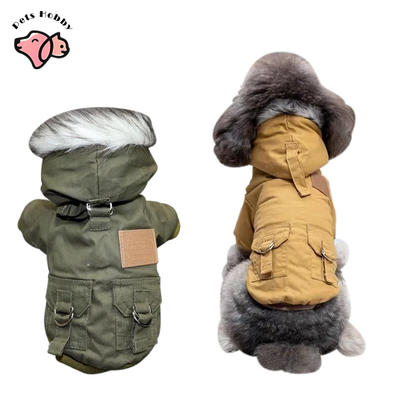 

Winter Dog Clothes Hooded With Fur Hat Thick Dogs Coat Jacket Pet Clothing Outfit Fleece Padded Outfit For Small Medium Dogs
